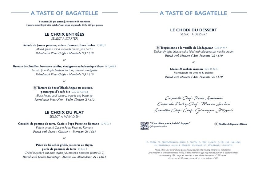 bagatelle london menu